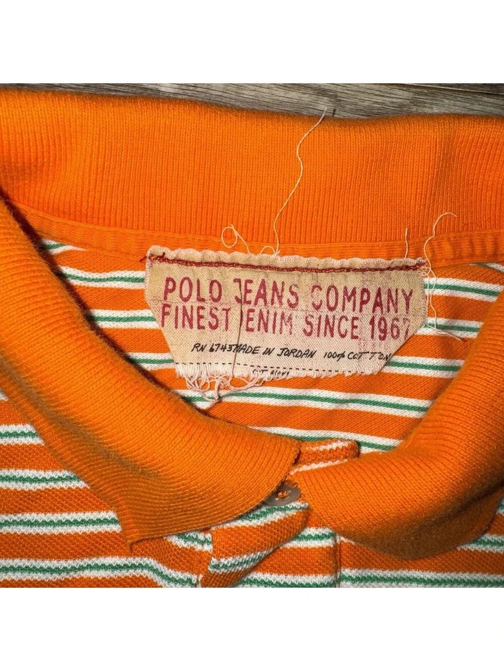 Vintage Polo Jeans Co Ralph Lauren Orange Striped Polo Shirt Y2K USA Flag size M
